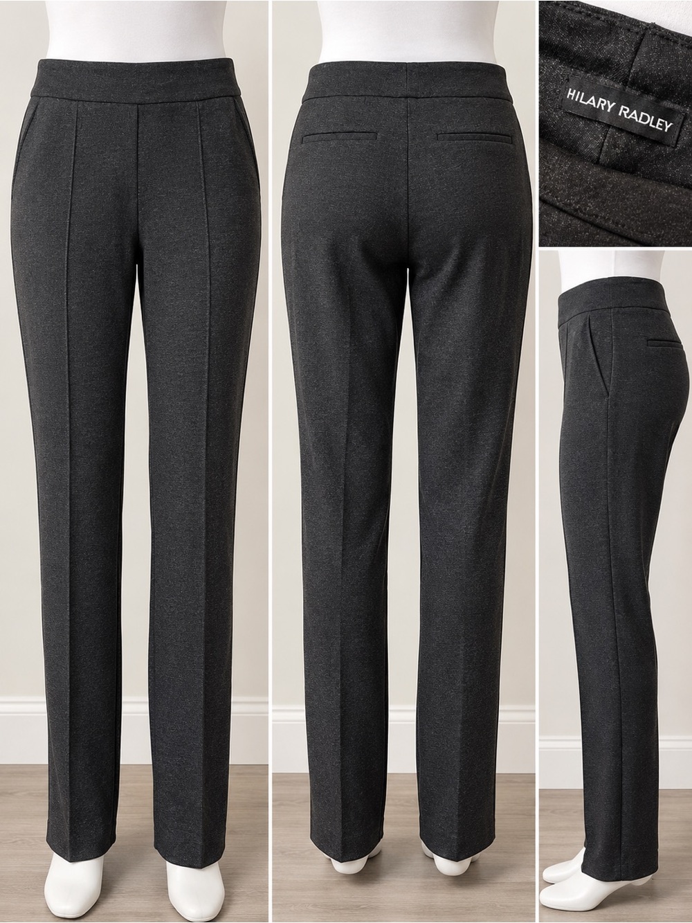 Hilary Radley Charcoal Gray Ponte Pull-On Dress Slacks Size M Stretch